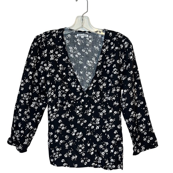 Reformation Artesia Top V-Neck Blouse Shirt Black White Floral Medium NWT
